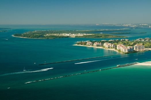 Aerial view of buildings on an island in the Atlantic Ocean, Fisher Island, Miami, Miami-Dade County, Florida, USA