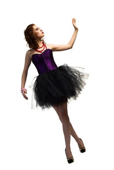 young attractive woman dancing in a transparent dress