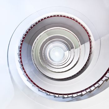 White spiral staircase.
