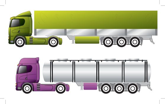 European trucks with awning and tanker trailers 