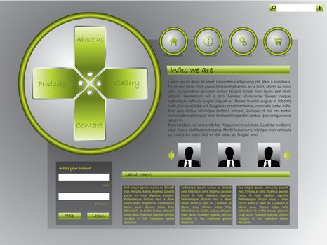 Green web template with cool labels and buttons 