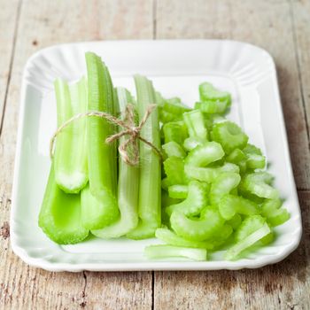 bundle of fresh green celery stems