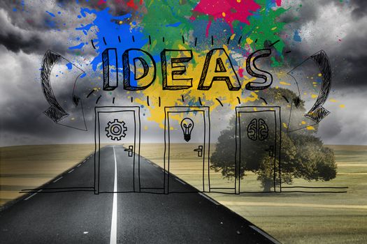 Colourful idea graphic on gloomy countryside