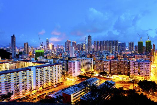 Sham Shui Po district in Hong Kong at night