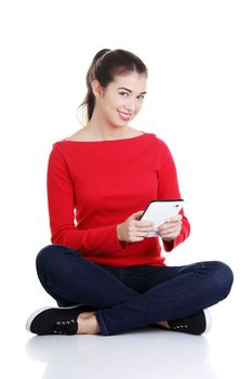 Woman working on tablet computer