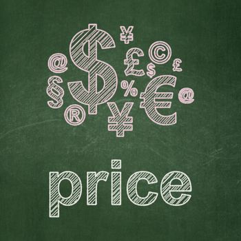 Advertising concept: Finance Symbol and Price on chalkboard background
