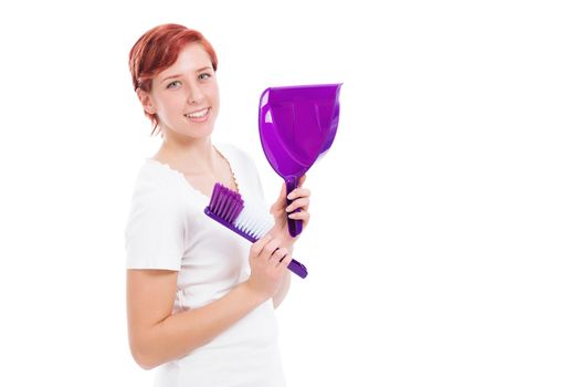happy woman with brush and shovel