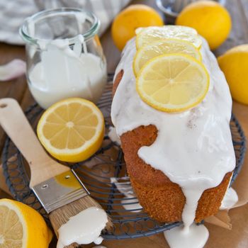 Homemade cake with lemon frosting
