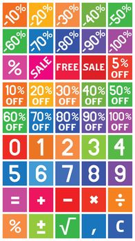 Discount and Numbers Square Icons in Flat Design