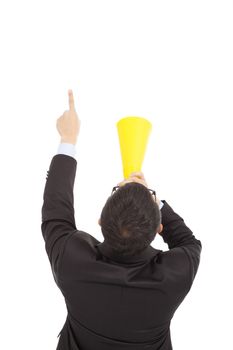 businessman forward pointing with cheering megaphone 