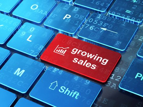 Business concept: Growth Graph and Growing Sales on computer keyboard background