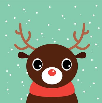 Cute cartoon christmas Deer on snowing background
