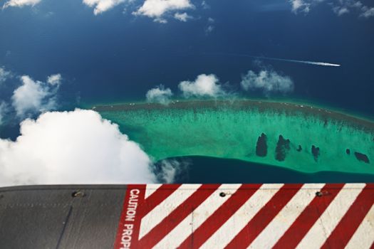 Atolls and islands in Maldives, from view seaplane