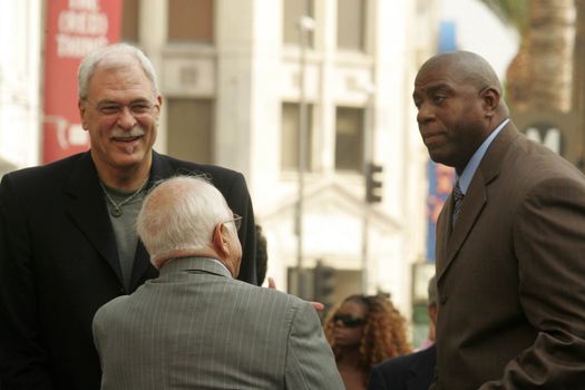 Phil Jackson with Johnny Grant and Magic Johnson
at the Ceremony Honoring Los Angeles Lakers Owner Jerry Buss with the 2,323rd star on the Hollywood Walk of Fame. Hollywood Boulevard, Hollywood, CA. 10-30-06