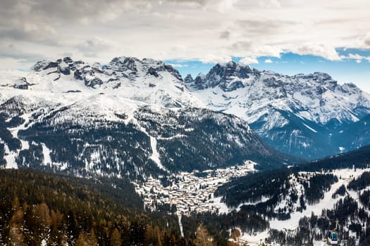 Aerial View on Ski Resort of Madonna di Campiglio, Italian Alps,
