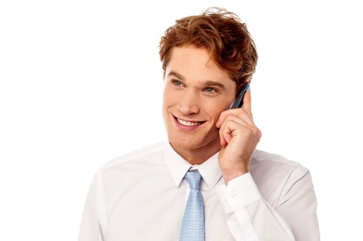 Young businessman assisting client over phone call