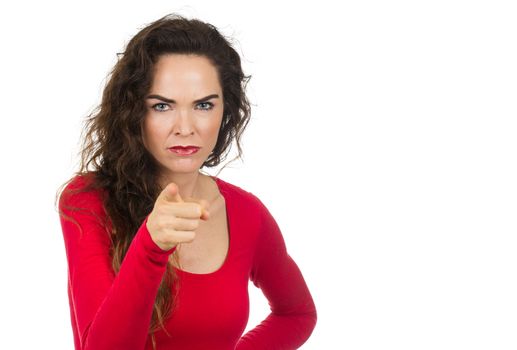 Annoyed angry woman pointing