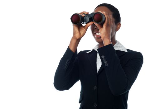 Woman viewing through binocular
