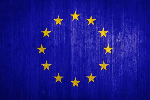 EU Flag on wood background