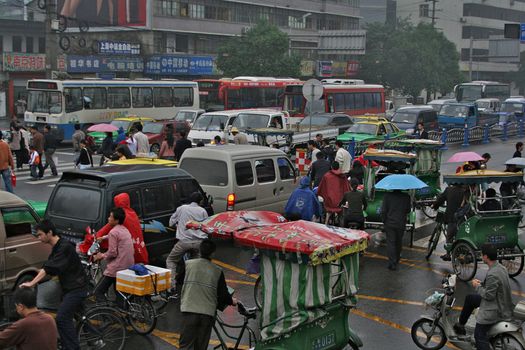 CHENGDU, CHINA - SEPTEMBER 23: View on the heavy traffic jam in