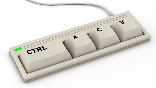 computer keyboard with reduced layout to illustrate copy paste culture and content piracy