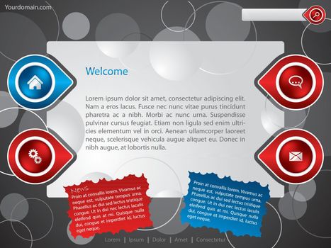 Personal website/blog template design with bubbles and circles 