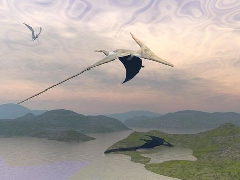 Pteranodon dinosaurs flying - 3D render