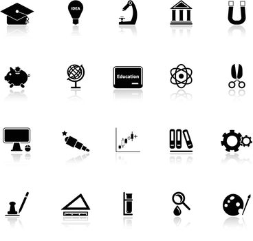 Education icons with reflect on white background