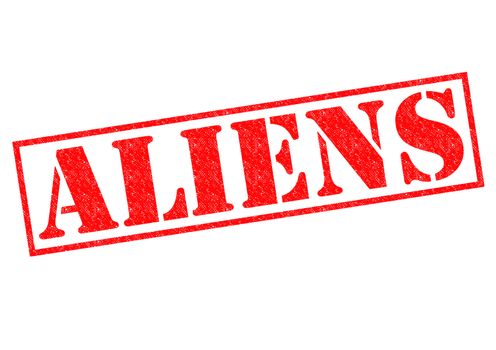 ALIENS red Rubber Stamp over a white background.