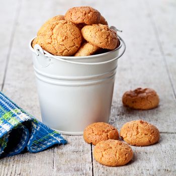 meringue almond cookies in bucket 