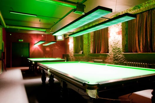 Shot of billiard room with tables, interior
