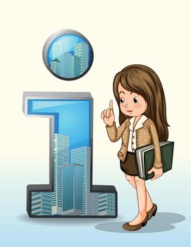A business person beside the number one figure with buildings