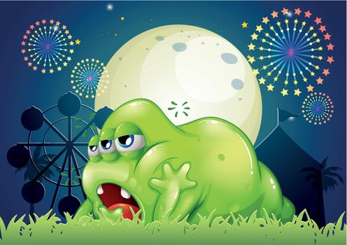 A sleepy green monster at the amusement park