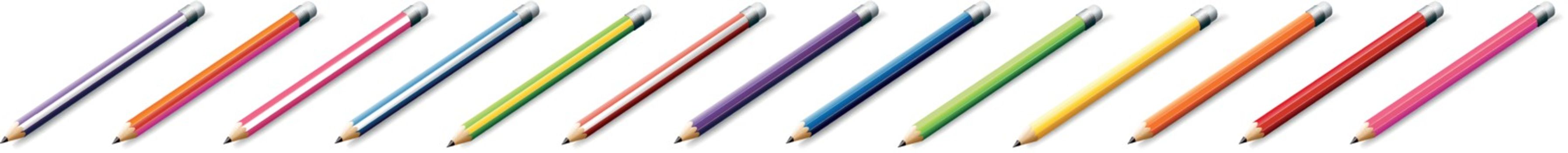 Thirteen colorful pencils