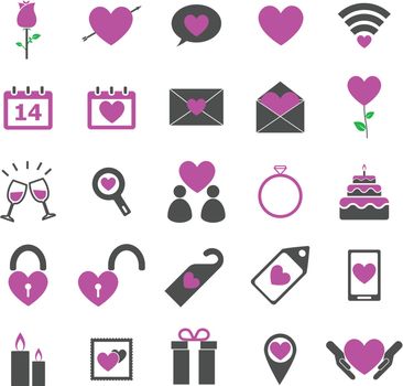 Valentine's day color icons on white background
