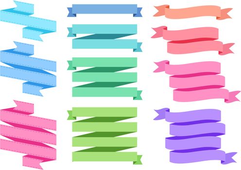colorful flat vector ribbon set, graphic design elements