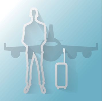 Illustration of businessman with suitcase and airplane