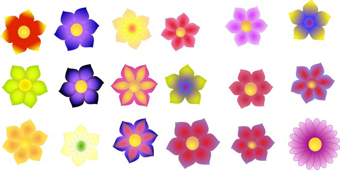 Illustration of colorful flowers isolated on a white background