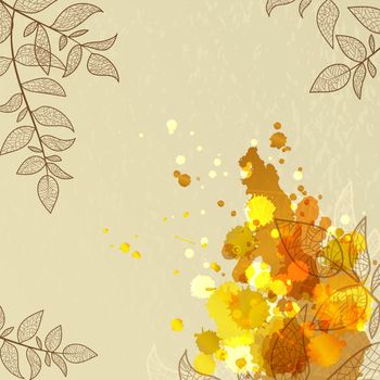 abstract eco background with branch, leaf and blots