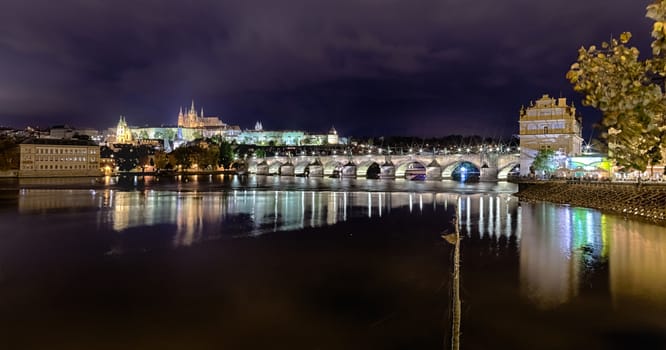 Prague Castle and Charles bridge in the night