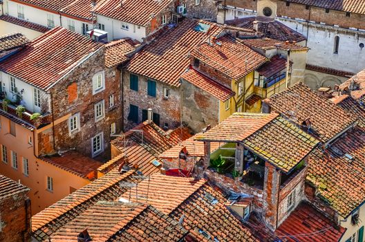 Detail view of traditional Italian town roofs