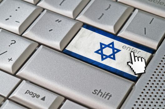 Business concept mouse cursor pressing Israel enter key on metal