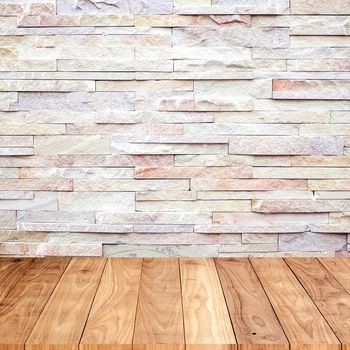 Wood floor with marble stone wall texture background