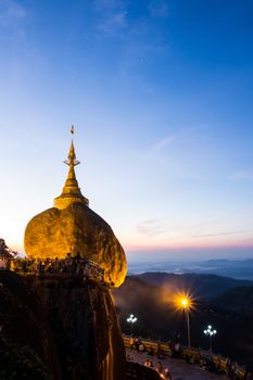 Kyaiktiyo Pagoda in the morning (GOLDEN ROCK PAGODA), MYANMAR (B