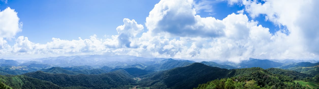 panorama mountain and sky.Cloud Cover the Sky travel attraction in Thailand. Complex mountains of Thailand