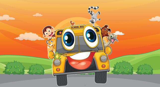various animals in school bus