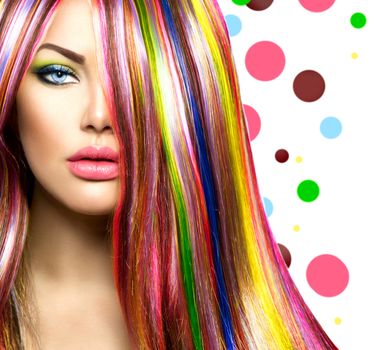 Colorful Hair and Makeup. Beauty Fashion Model Girl
