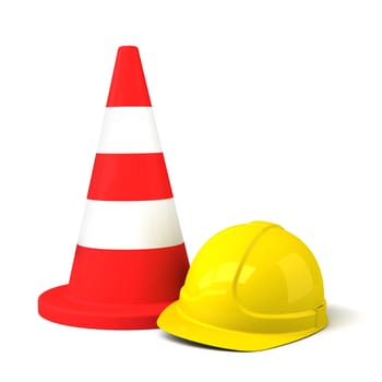 Traffic Cone and Hard Hat Icon Isolated on White Background