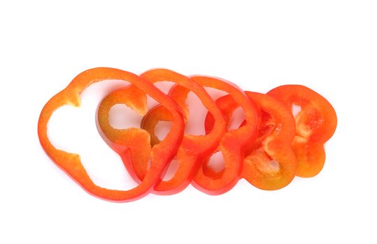 Multi-colour slices of peppers.