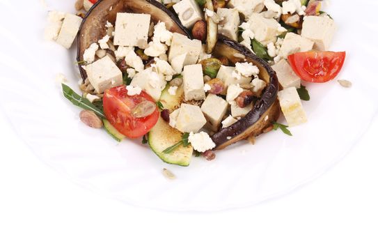 Salad with grilled vegetables and tofu.